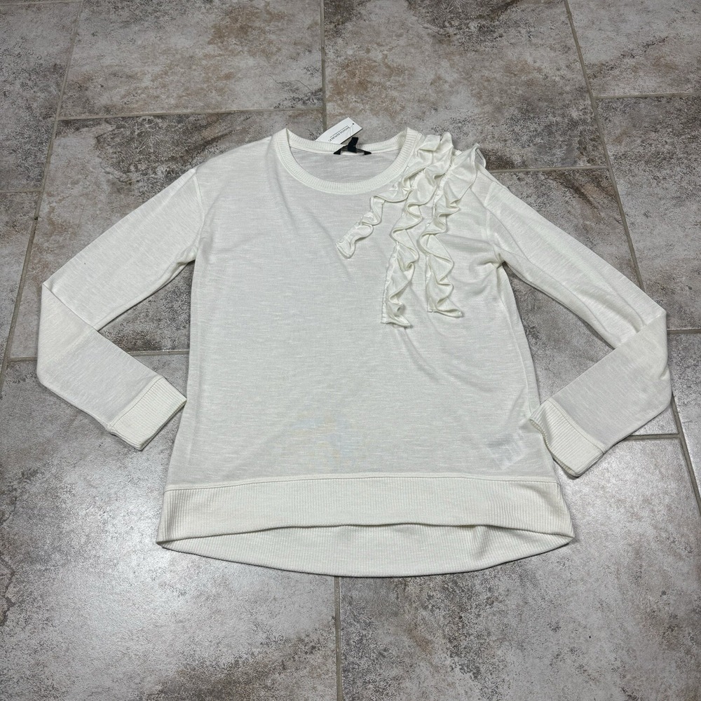 Banana Republic Shimmery Ruffle Sweater Top Womens Medium Cream Long‎ Sleeve NWT